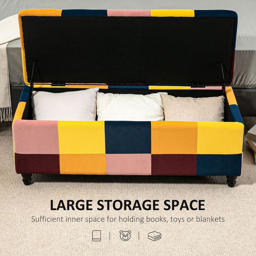 114x47x47cm Velvet Storage Ottoman - Button-tufted Footstool Box for Stylish and Organized Home