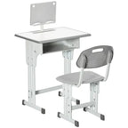 Kids Desk and Chair Set Adjustable Height Study Table Set w/Drawer, Book Stand, Pen Slot - Grey