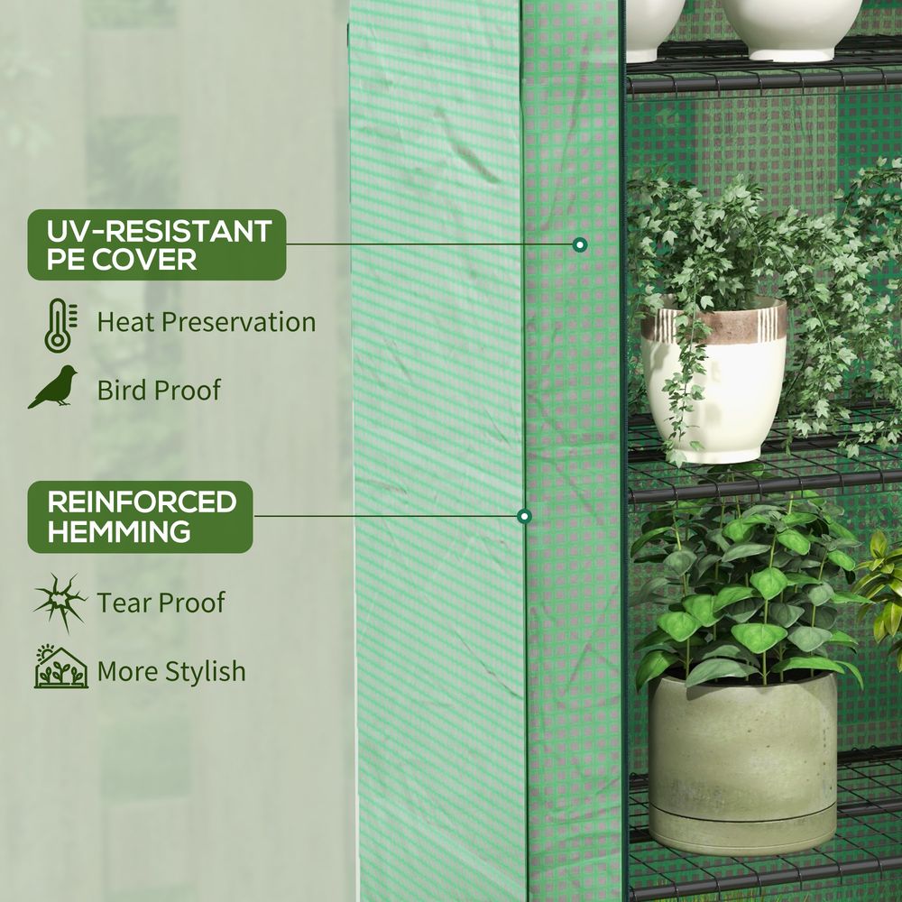 Mini Greenhouse: 4 Tier Shelves, Portable & Durable, 170H x 120W x 50Dcm, Green