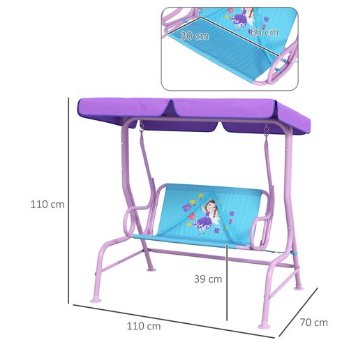2 Seater Kids Swing Chair, Fairy-Themed with Adjustable Canopy