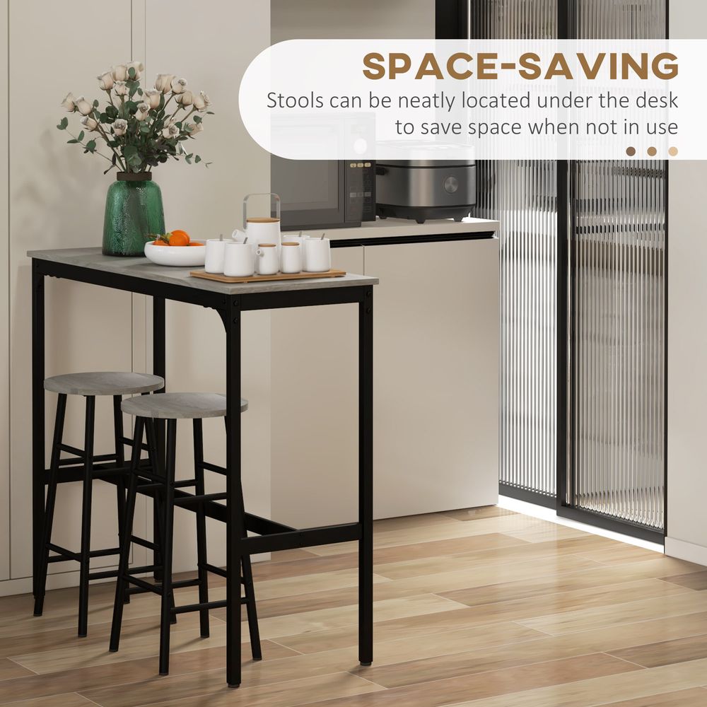 3 Piece Bar Set, Industrial Kitchen and Chair Set for Small Space, Grey