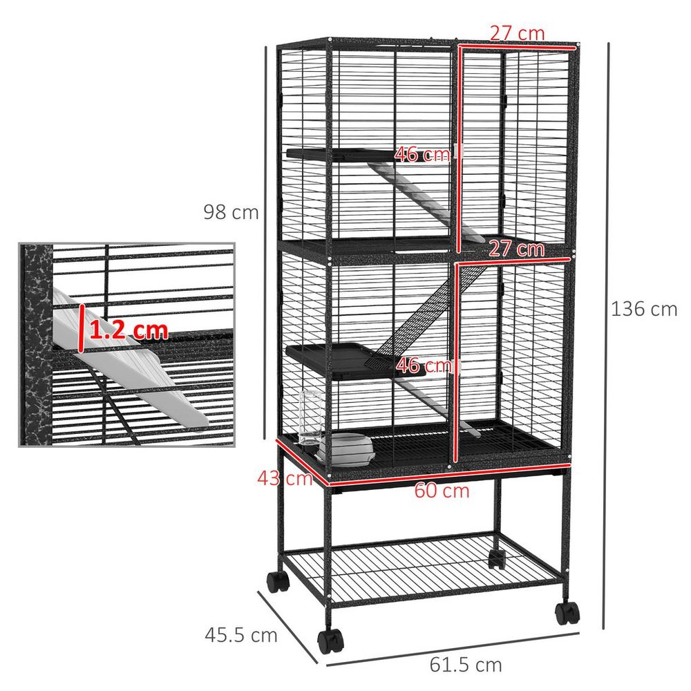 Premium 136cm Rolling Small Animal Cage - 3 Doors, Storage Shelf, Ideal for Ferrets & More!