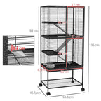 Premium 136cm Rolling Small Animal Cage - 3 Doors, Storage Shelf, Ideal for Ferrets & More!