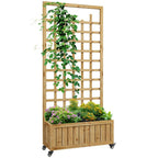 Wooden Trellis Planter, Raised Garden Bed with Wheels and Bed Liner