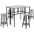 6Pc Bar Table Set: 2 Tables + 4 Stools, Stylish Grey