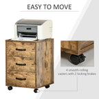 Mobile File Cabinet with 3 Drawers, Under Desk Home Office Organizer, Rustic Brown