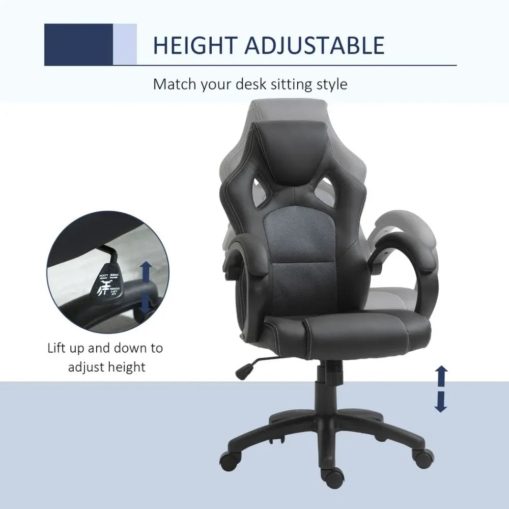 Executive Racing Swivel Gaming Office Chair PU Leather Computer Desk Chair Grey in Leather