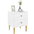 Modern Bedside Table with Drawer, Side Table with Metal Legs, White
