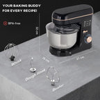 Electric Stand Mixer, 5L Food Mixer with Dough Hook, Whisk, Black