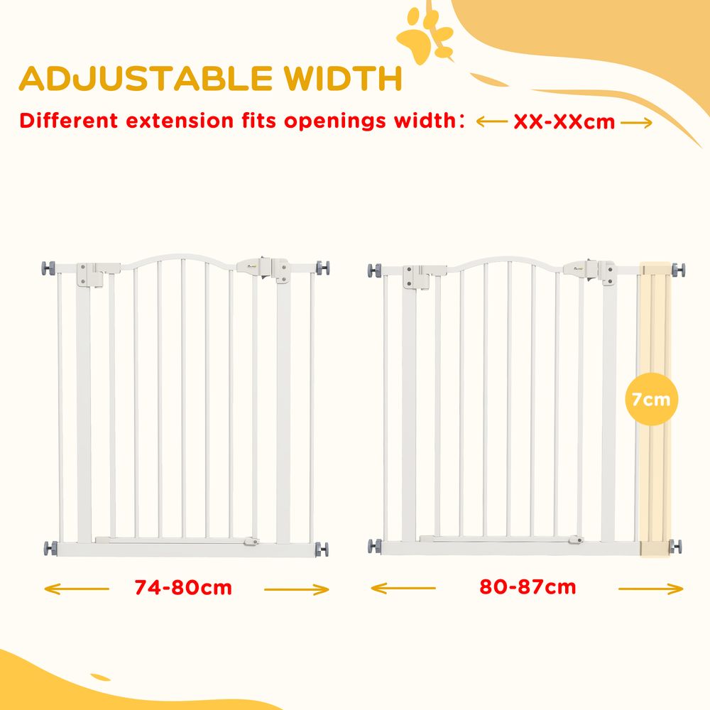 Adjustable Pet Gate - 74-87cm, Metal, Auto-Close, White