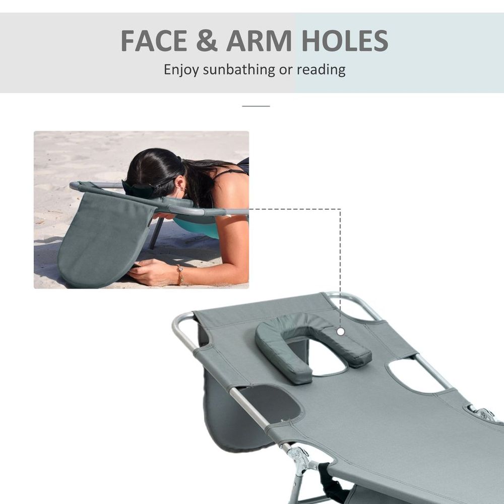 Portable Adjustable Beach Chaise Lounge with Face Cavity - Grey