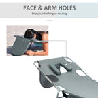 Portable Adjustable Beach Chaise Lounge with Face Cavity - Grey