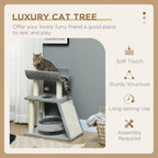 Indoor Cat Tree Tower: Scratching Posts, Pad, Light Grey, Toy Ball - Easy Assembly