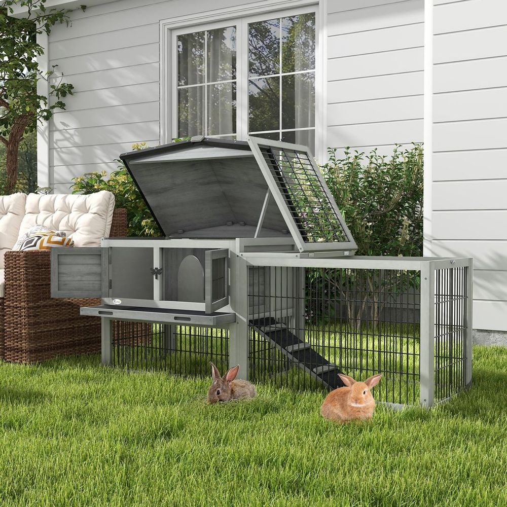 Rabbit Hutch Pet House Outdoor Run Design w/ Water-Resistant Paint Ramp with Level Detail
