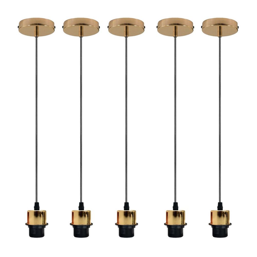 Industrial French Gold Pendant Light - 5 Pack, E27 Lamp Holder, Addable Lampshade, PVC Cable, Stylish, Dimmable