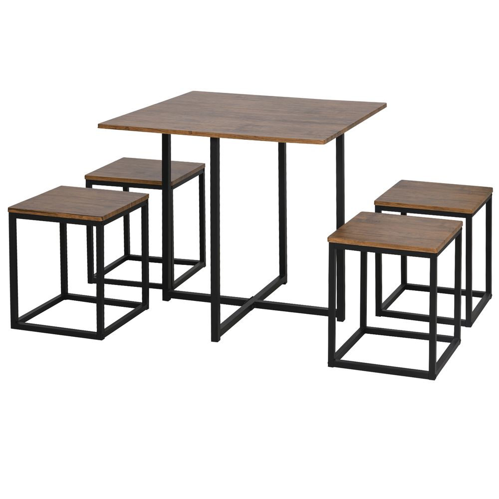 Stylish 5-Piece MDF Dining Set w/ Stools - Black/Brown