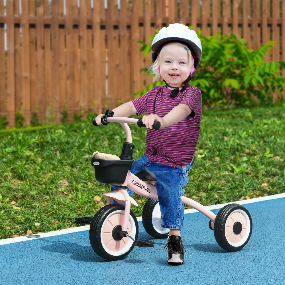 Kids Trike - Adjustable Seat, Basket, Bell - Ages 2-5 - Pink