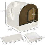 Cat Litter Box Kitten Litter Tray w/Hood, Scoop, Filter, Flap Door, 43 x 44 x 47cm - White