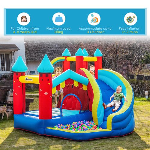 4 In 1 Kids Bouncy Castle, Large Inflatable House w/Trampoline, Slide, Water Pool, Climbing Wall, Includes Blower, Bag, Ages 3-8 Years, 2.9 x 2.7 x 2.3m