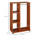 Walnut Open Wardrobe - Clothes Hanging Rail - Organizer