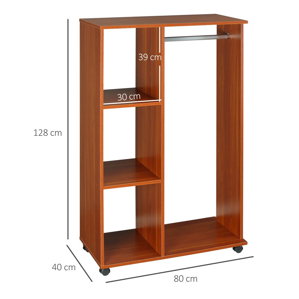 Walnut Open Wardrobe - Clothes Hanging Rail - Organizer