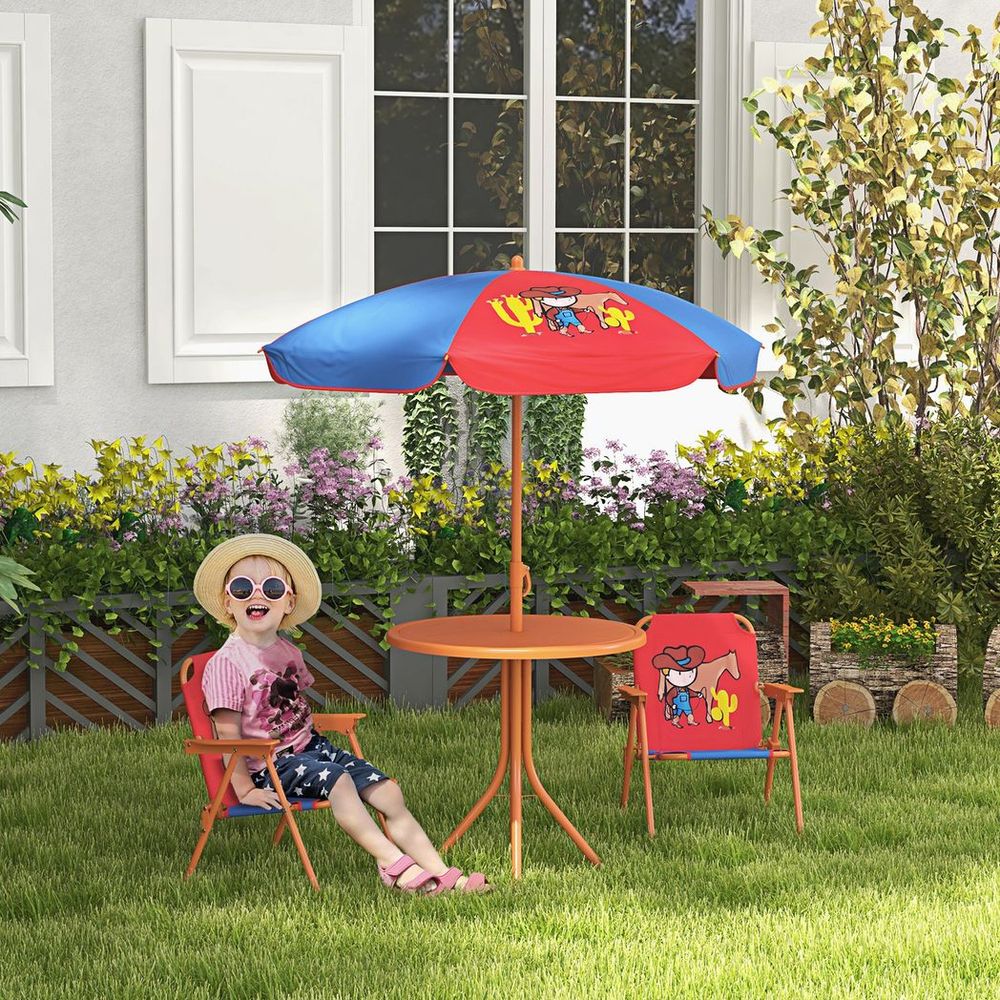 Cowboy-Themed Kids Bistro Table & Chair Set - Adjustable Parasol - Quality