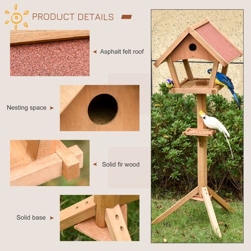 Wooden Bird Table Freestanding Feeding Station for Garden Outside 139H cm Natural