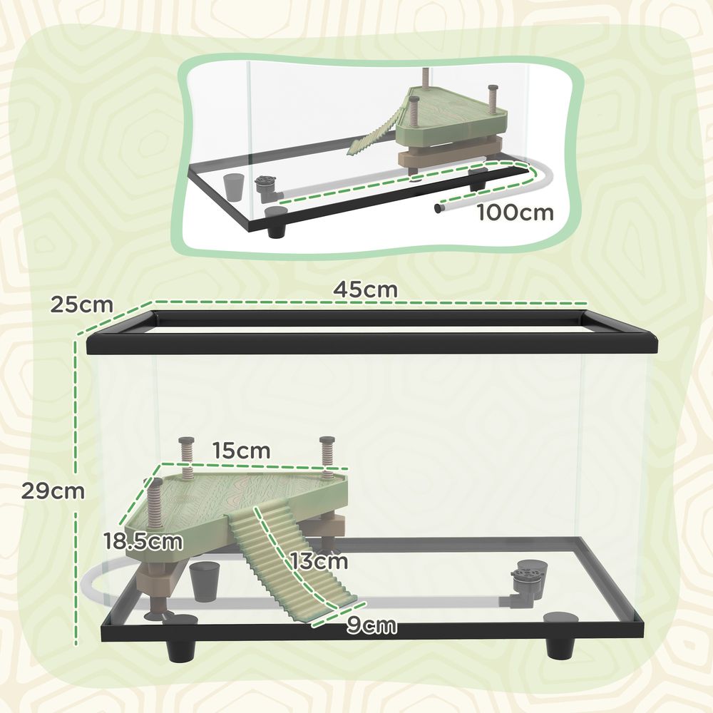 Turtle Tank 28L Glass Turtle Aquarium w/ Easy-Drain 45 x 25 x 29cm