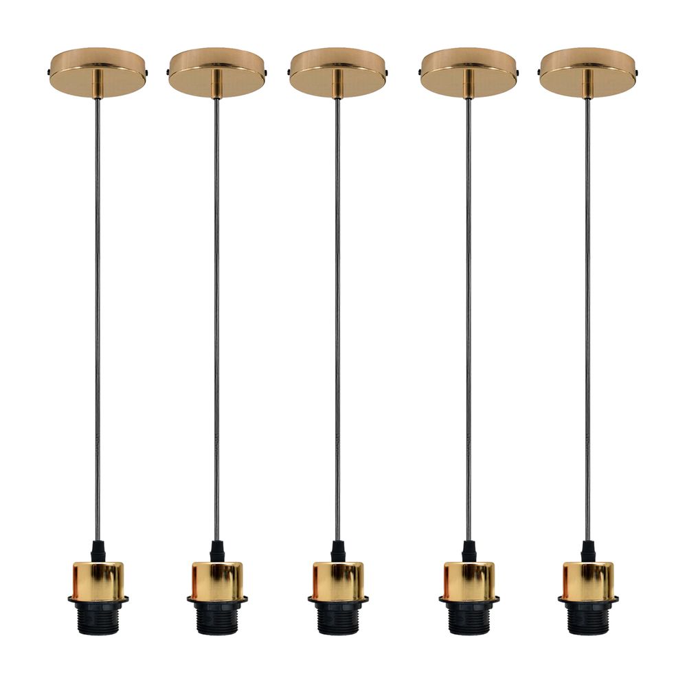 Industrial French Gold Pendant Light - 5 Pack, E27 Lamp Holder, Addable Lampshade, PVC Cable, Stylish, Dimmable