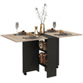 Drop Leaf Dining Table Folding Desk w/ 2 wheels Storage Shelves - Mobile