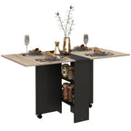 Drop Leaf Dining Table Folding Desk w/ 2 wheels Storage Shelves - Mobile