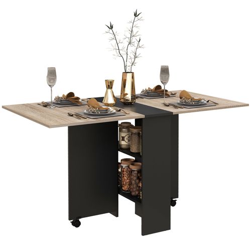 Drop Leaf Dining Table Folding Desk w/ 2 wheels Storage Shelves - Mobile