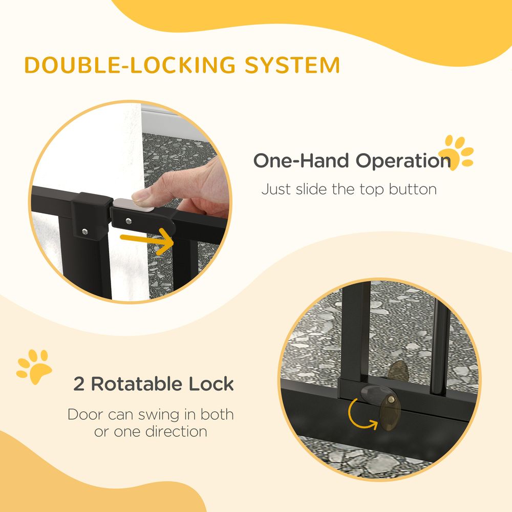 Dog Gate - Wide Stair Gate with Door - Pressure Fit - Black
