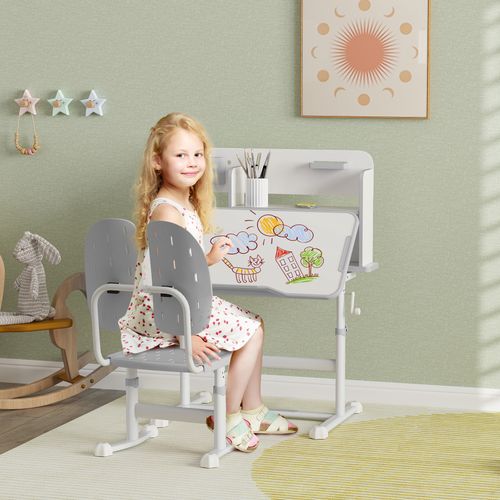 Kids Desk and Chair Set w/ Tiltable Desktop Reading Rack