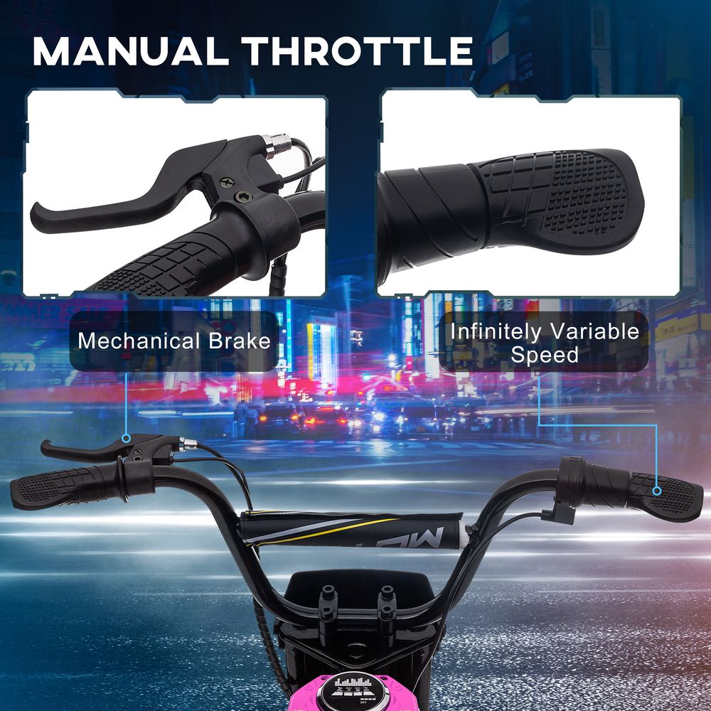 24V Kids Electric Motorbike with Twist Grip Throttle, Music, Horn - Pink
