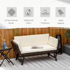 2-Seater Rattan Sofa Daybed - Convertible, Brown - Outdoor Furniture