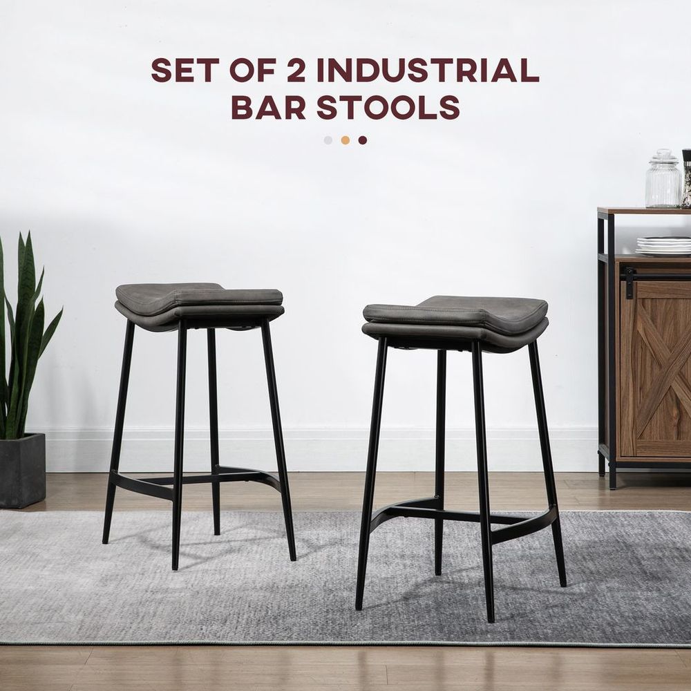 Upholstered Bar Stools Set of 2 - Curved Seat - Grey