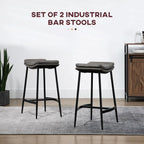 Upholstered Bar Stools Set of 2 - Curved Seat - Grey