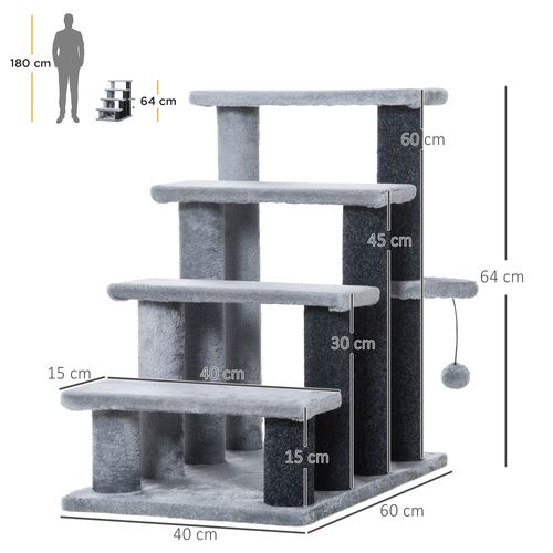 Pet Stairs with 3-step Stair, Scratching Posts, Platforms, Toy Ball