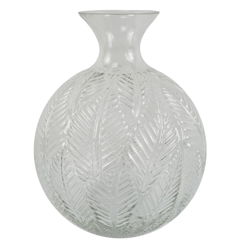 26cm Clear Fern Print Glass Bottle Vase, Hand-Finished - for Real & Artificial Flowers - Unique Variations