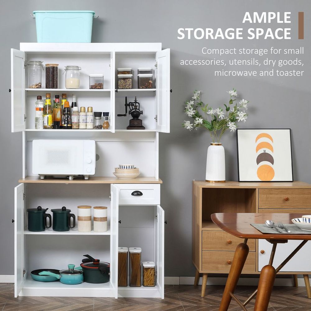 Kitchen Cupboard Storage Cabinet: Stylish + Spacious w/ Adjustable Shelves & Pull-Out Drawer