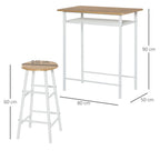 3Pc Bar Height Dining Set: White Oak; 3-Piece Kitchen Furniture for Small Spaces; Steel Frame; MDF Tops