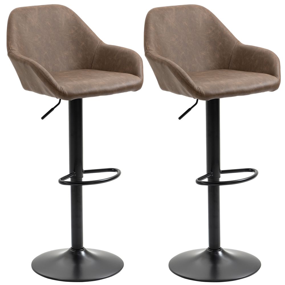 Swivel Barstools: Set of 2, PU Leather, Steel Brown