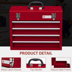 Lockable 4 Drawer Tool Chest with Ball Bearing Slide Drawers Red
