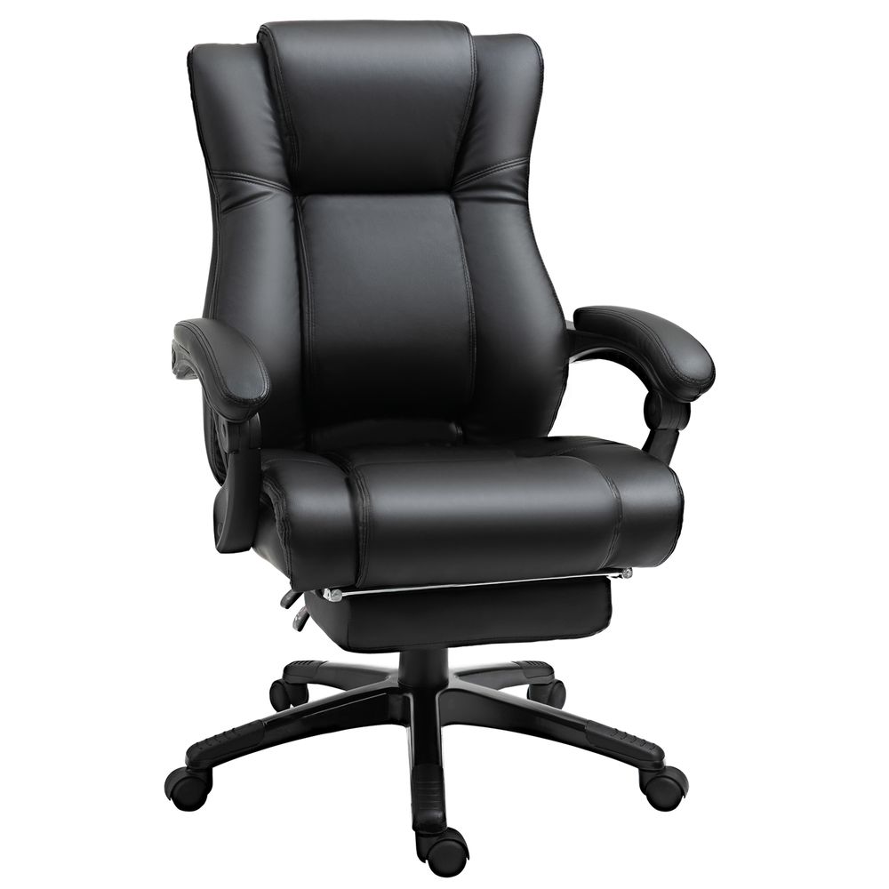 Executive Office Chair, PU Leather High Back Desk Chair with Height Adjustable, Reclining Swivel Computer Chair for Home, Black