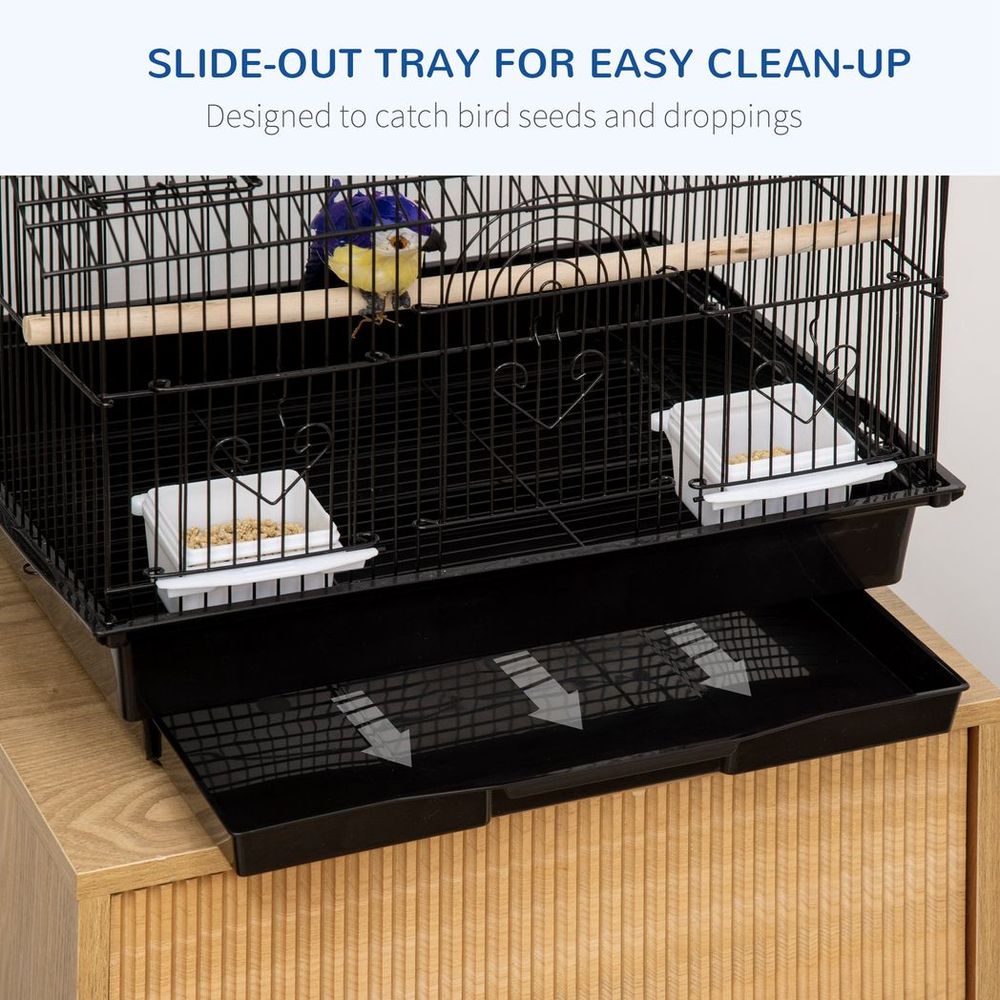 Metal Bird Cage w/ Plastic Perch & Food Container - 50.5x40x63cm - Black