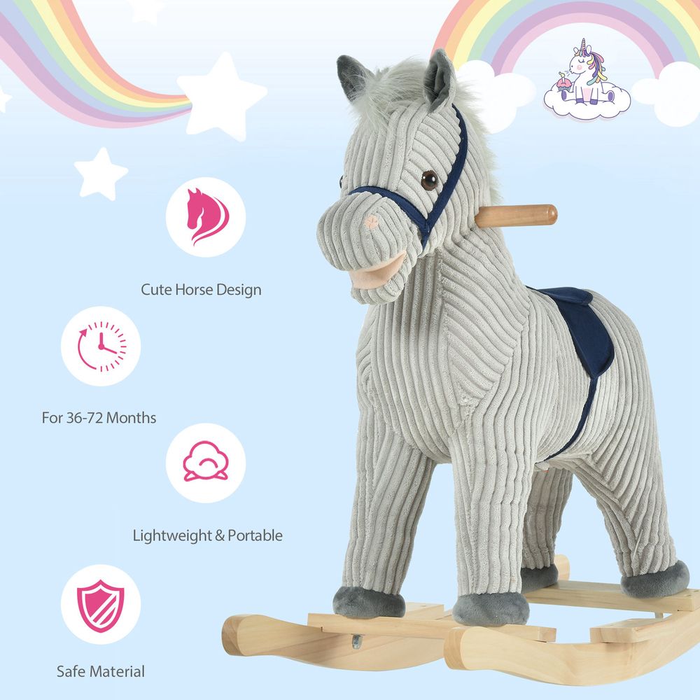 Kids Rocking Horse - Wood Base, Sound, Handlebars - for Ages 36-72 months