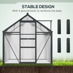 Polycarbonate Walk-In Greenhouse - Aluminium Frame - 6x6ft - Slide Door
