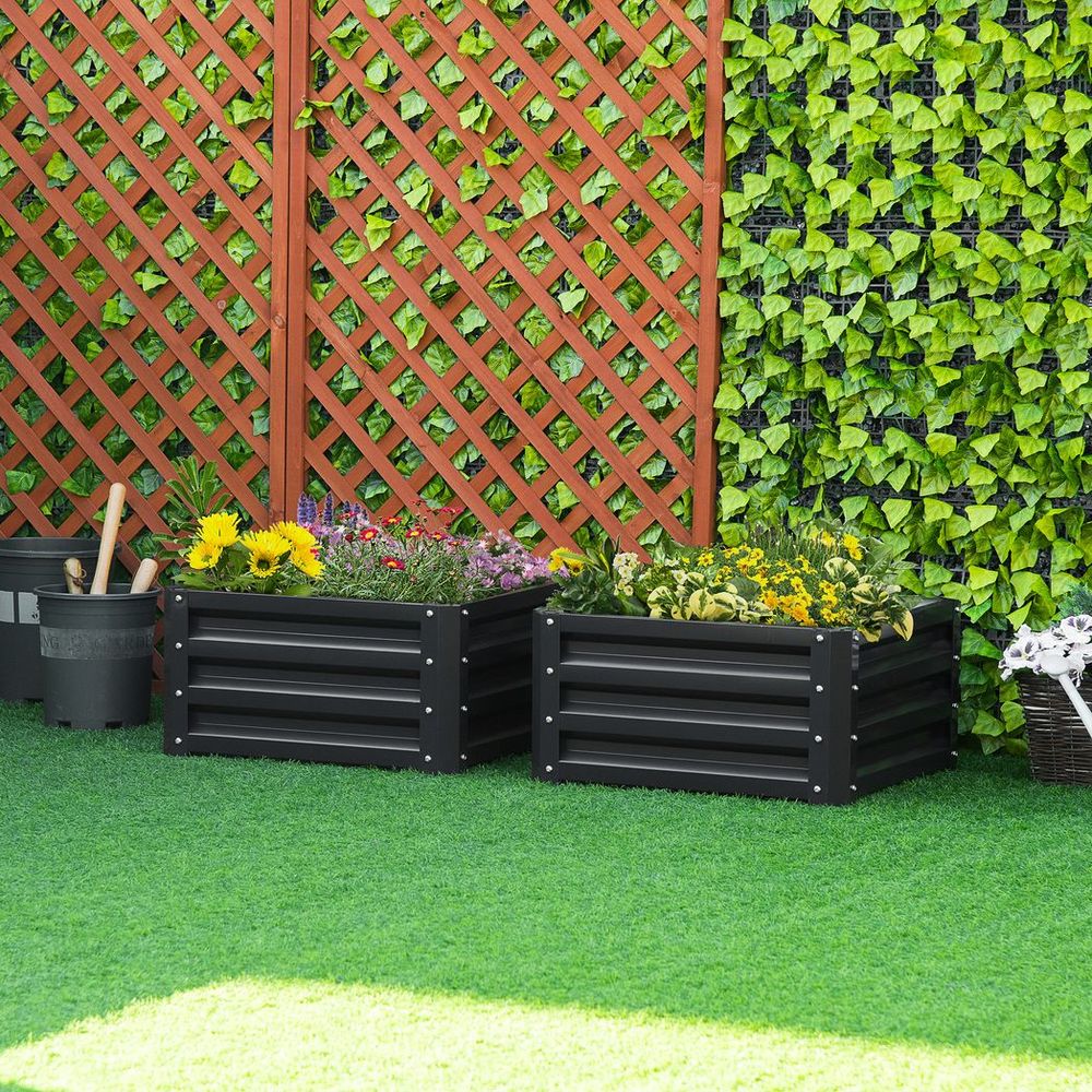 Set of 2 Raised Garden Bed Galvanised Planter Box Easy Setup Grey