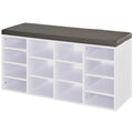 PU Leather Shoe Storage Bench - 14 Compartments, Brown and White